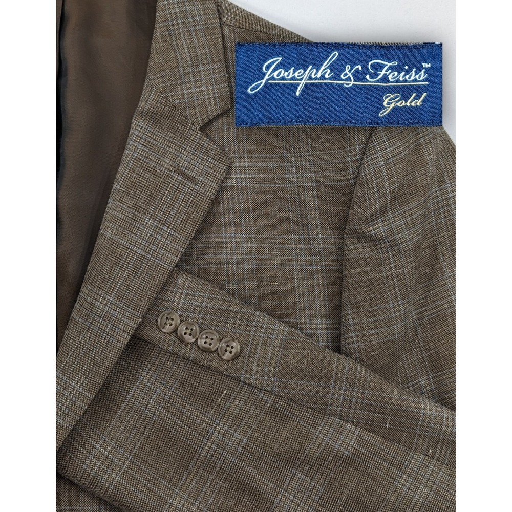 Joseph Feiss  Wool/Linen/Silk Blazer Sport Coat Suit Jacket‎ 46R Glenn Check EUC